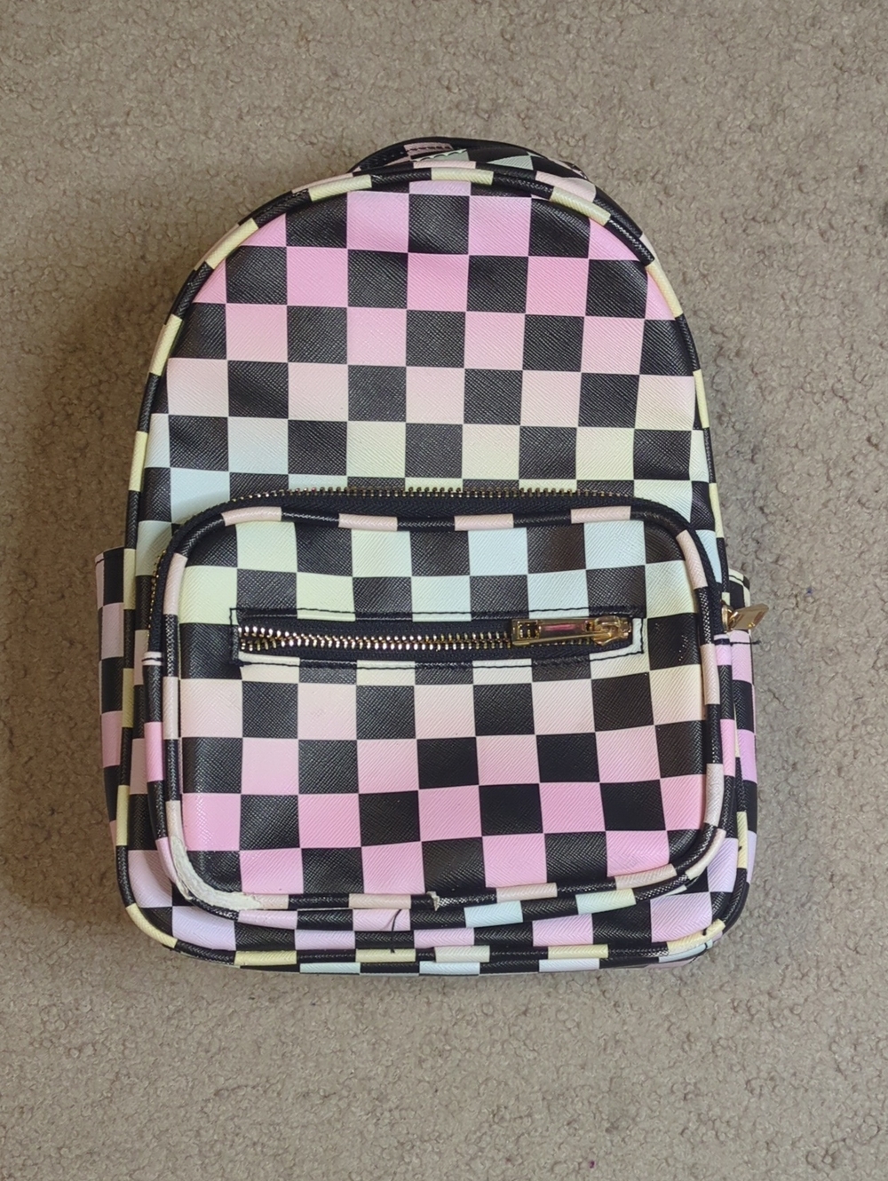Checkerboard Mini Backpack - Pink, Black & Cream